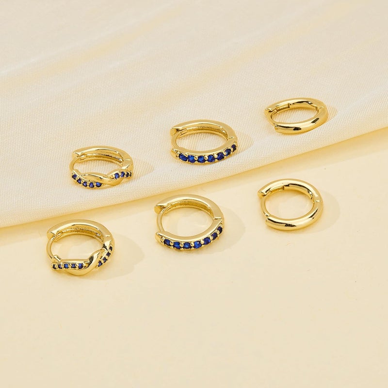 Inerney 14K Gold Plated Huggie Hoop Earrings for Women, Small Sterling Silver Earring Set Hypoallergenic Cartilage Helix Stacks, Mini Dainty Cute Trendy Birthstone Jewelry Gift for Multiple Piercings - Image 5